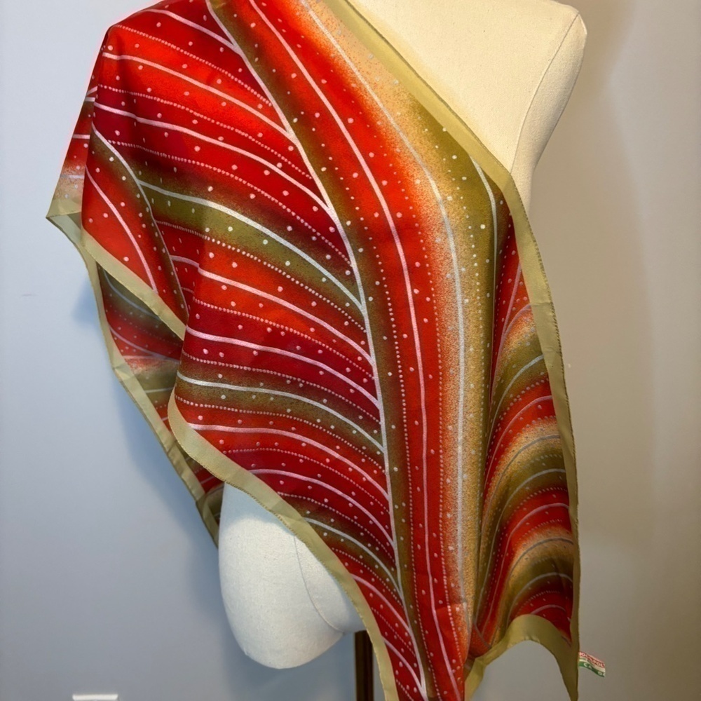 Vintage, Made in Italy, Red, Silver, Beige Scarf, Circa 1970s - Picture 3 of 6